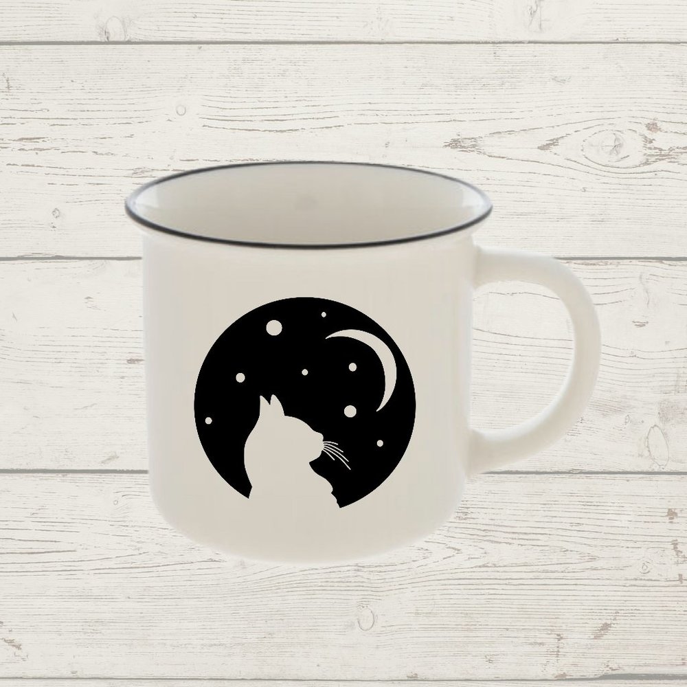 Cat and Moon Ceramic Mug